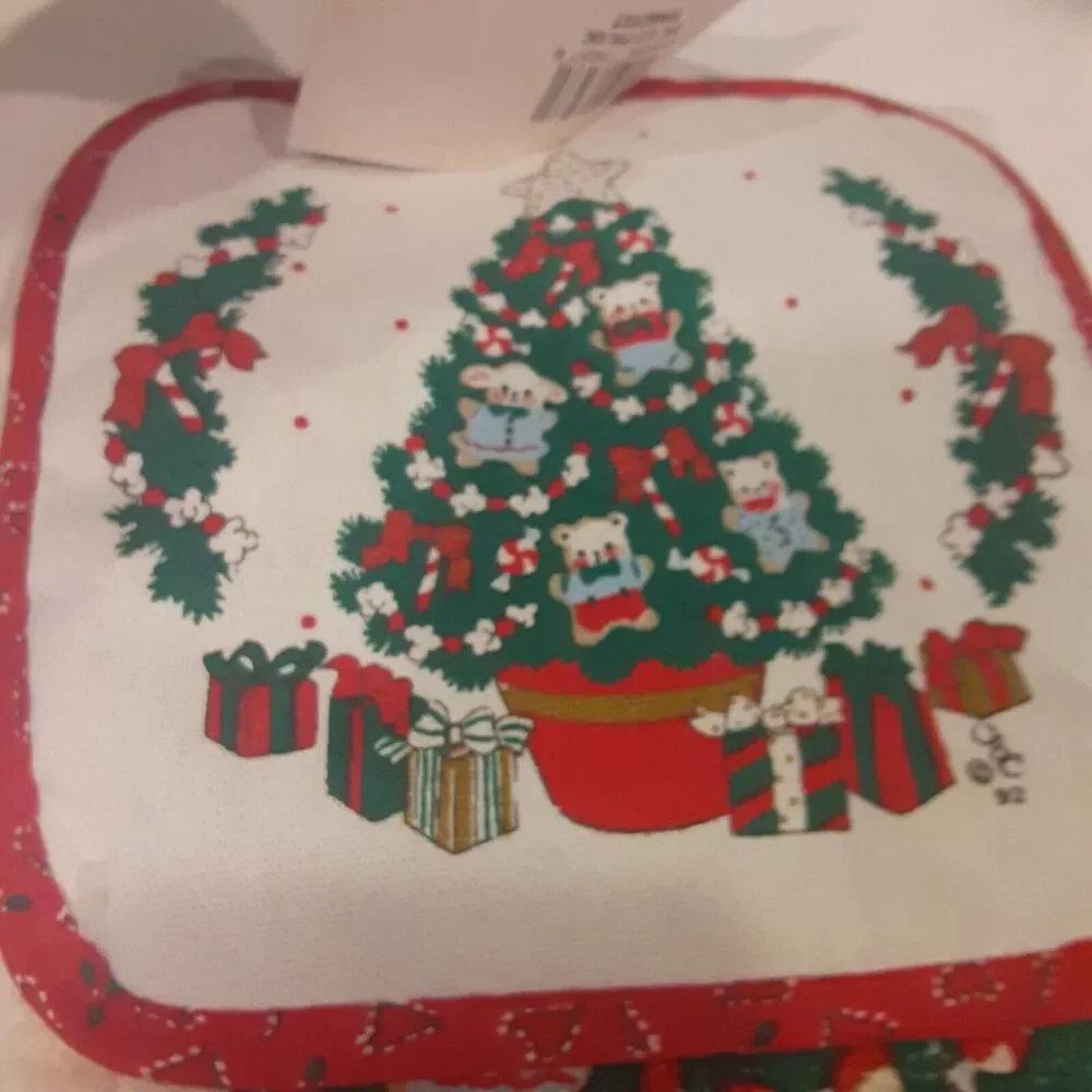 Vintage Christmas Kitchen 3pc Set 100% Cotton